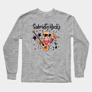 Sobriety Rocks Cartoon Rocker With Guitar Long Sleeve T-Shirt